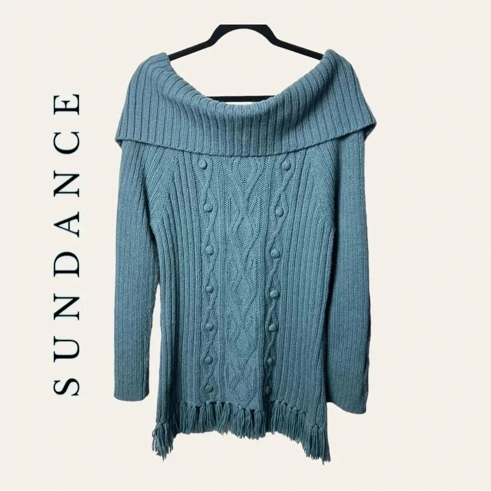 1159. Sundance OFF SHOULDERS SWEATER LONG SLEEVES SIZE LARGE TEAL IN COLOR